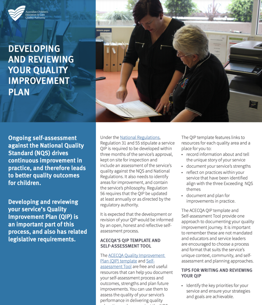 ACECQA Information sheet – Developing and reviewing your Quality ...