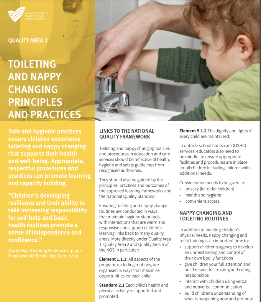 ACECQA Information sheet QA2 Toileting and nappy changing principles